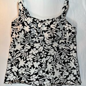 Land’s End Floral Black and White Women's Swim Tankini Top